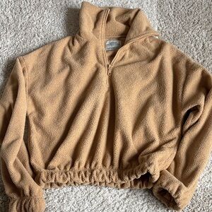 Urban Outfitters Cozy Tan Quarter-Zip Fleece Pullover